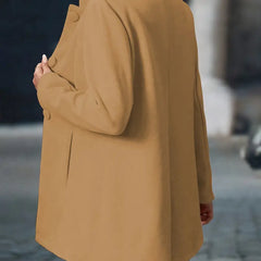 Women's camel tailored coat with long sleeves and buttoned front