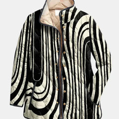 Black and white zebra print quilted jacket with button front
