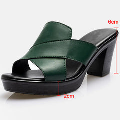 Green heeled platform sandals, 6cm heel height, 2cm sole height