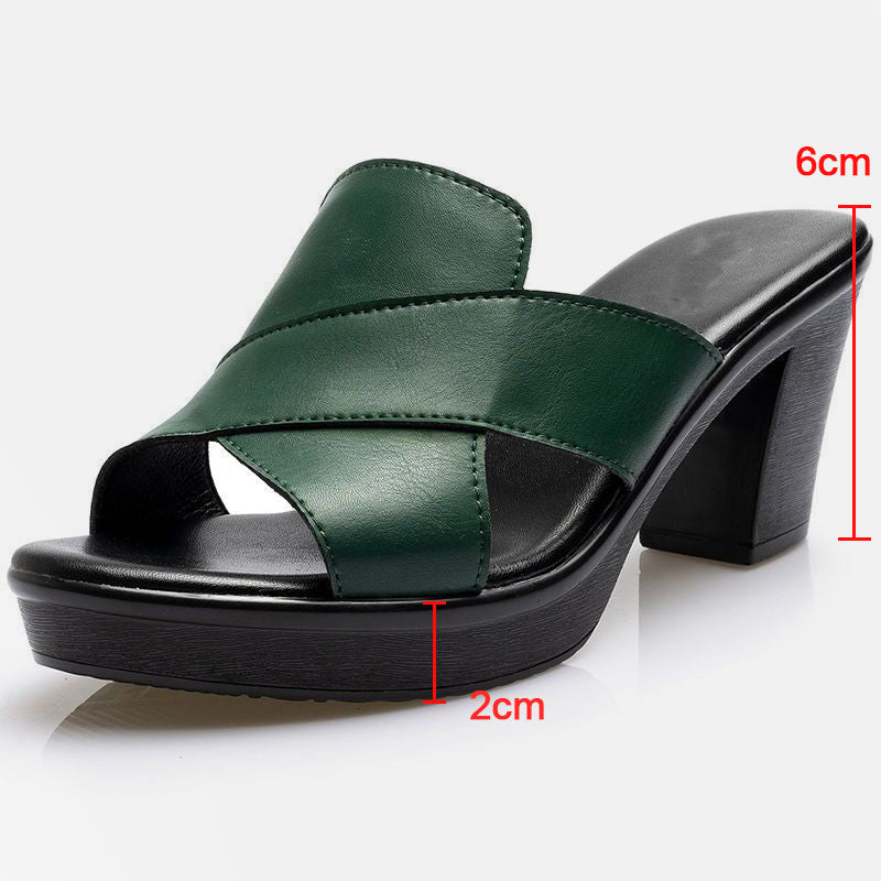Green heeled platform sandals, 6cm heel height, 2cm sole height
