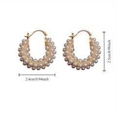 Layered pearl hoop earrings, gold-tone with white pearls; 2.4 cm wide, 2.5 cm tall