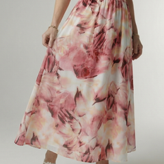 Gathered halter midi dress, pink floral tie-dye midi skirt with elastic waist
