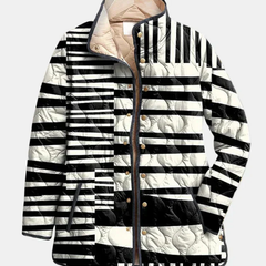 Miren striped quilted jacket with hood, button front, black and white pattern