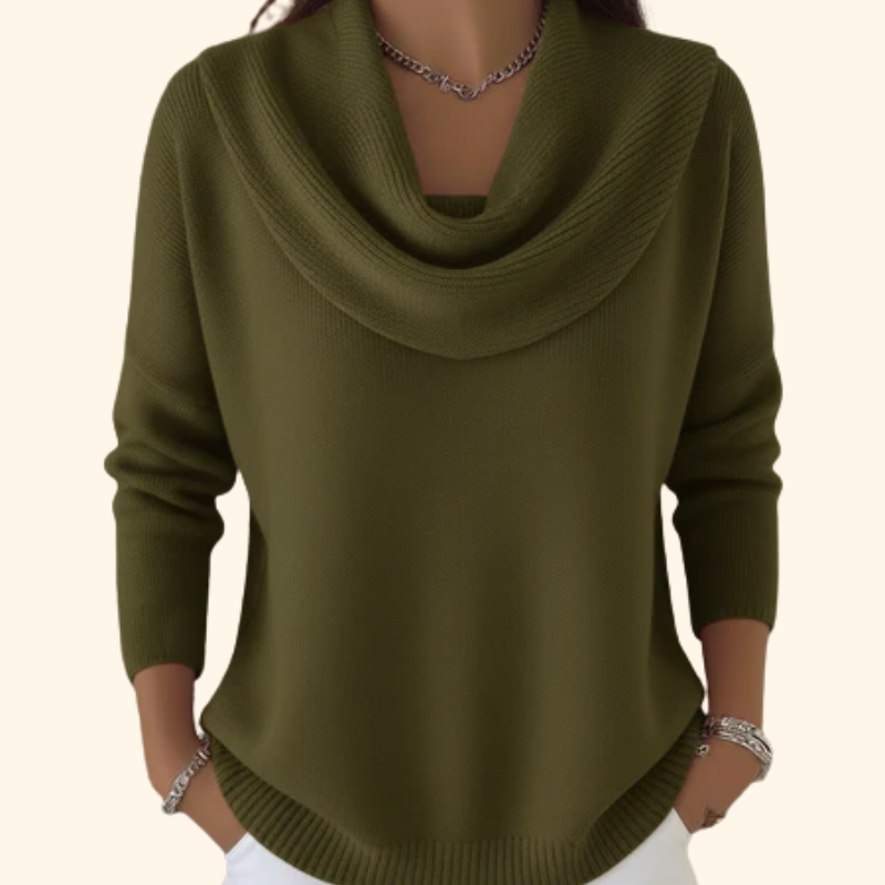 Dark green cowl-neck jumper with long sleeves