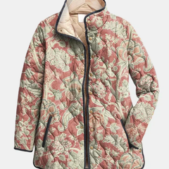 Naya vintage floral quilted jacket with quilted hood lining and button closure