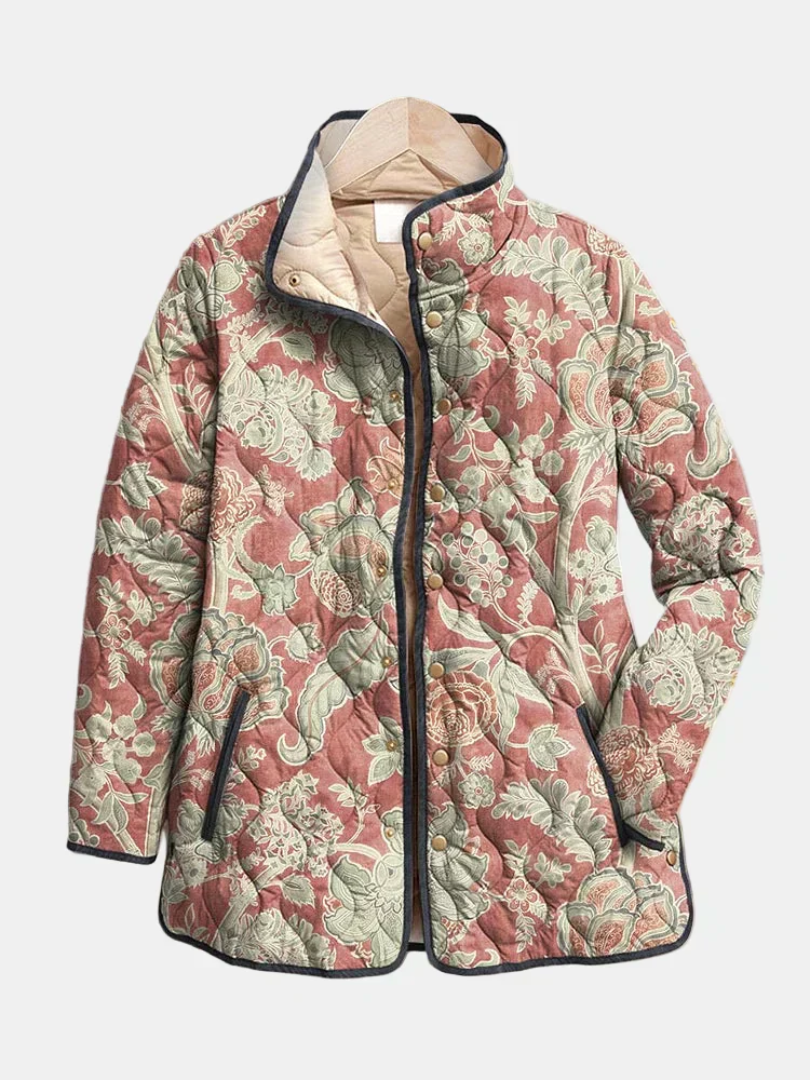 Naya vintage floral quilted jacket with quilted hood lining and button closure