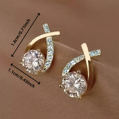 Pair of gold-tone stud earrings with teardrop hoops and round crystal stones