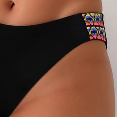 Black bikini bottom with colorful woven side trim