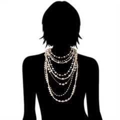 Pearl multi-layer statement necklace on mannequin back with layered strands