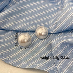 Pearl stud earrings, large round white pearls on posts; approx 5.8g pair