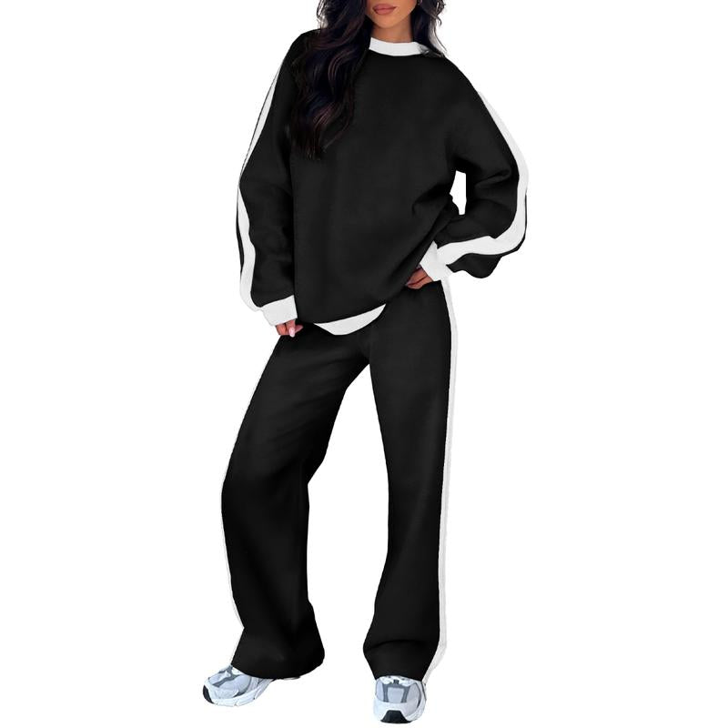 Black 2-piece lounge set with oversized sweatshirt and relaxed jogger pants