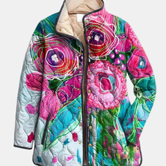 Multicolour floral quilted jacket with hood lining and front zipper