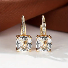 Majestic Stone gold hoop earrings with square clear gemstones