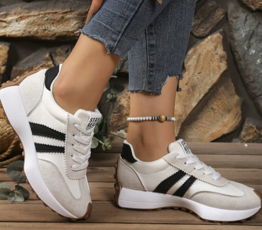 Deborah comfort sneakers, white with black side stripes and lace-up front