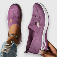 Purple comfort slip-on sneakers with toe cutout and white sole trim