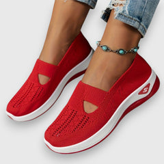 Red knit comfort slip-on sneakers with elastic gore and side cutouts