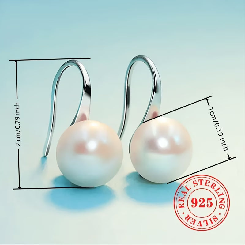925 sterling pearl drop earrings with round pearls and size guide