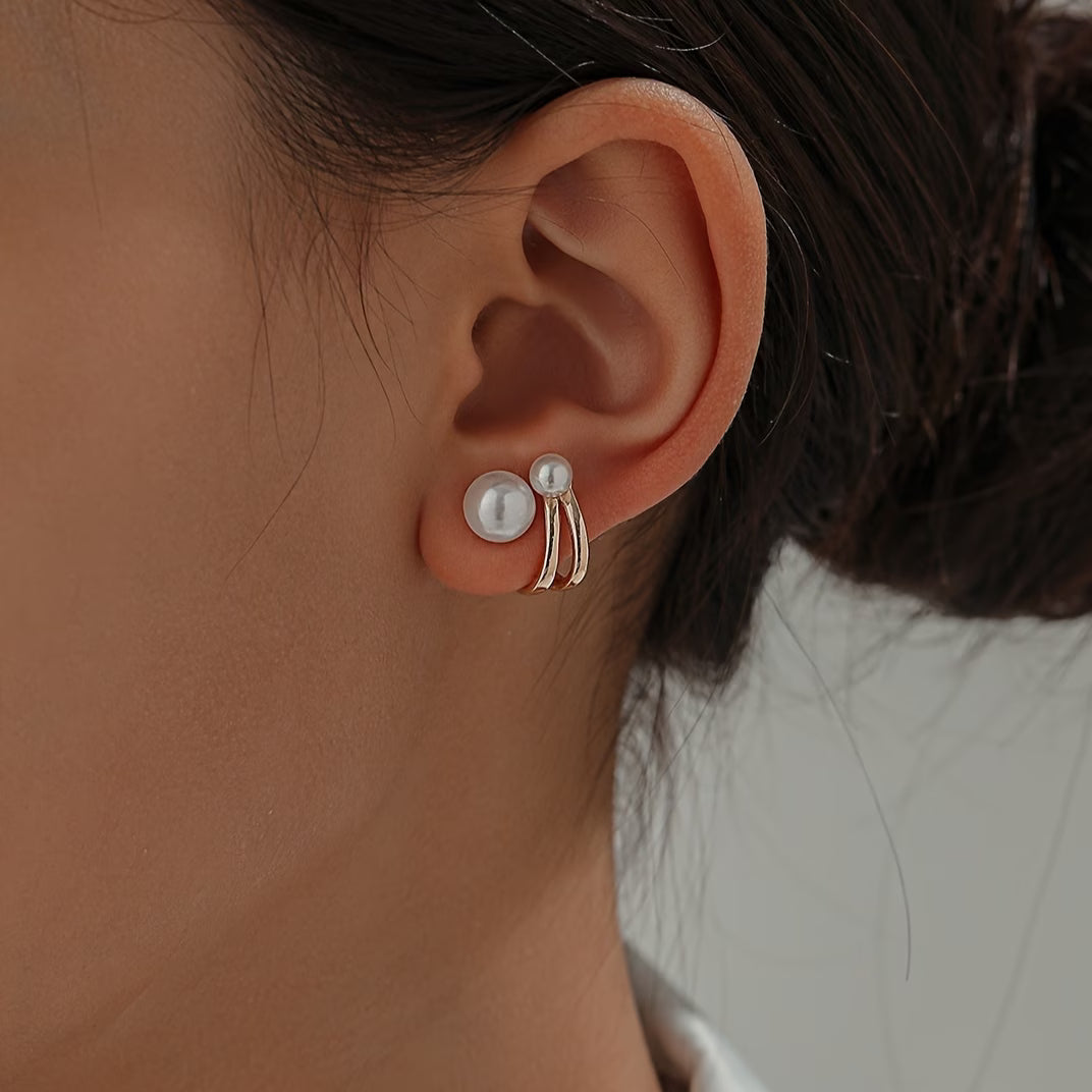 Twisted pearl statement earrings, silver-tone hoops with small white pearl detail