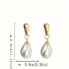Pearl drop earrings, approx 2.8 cm length, gold top and white teardrop pearls