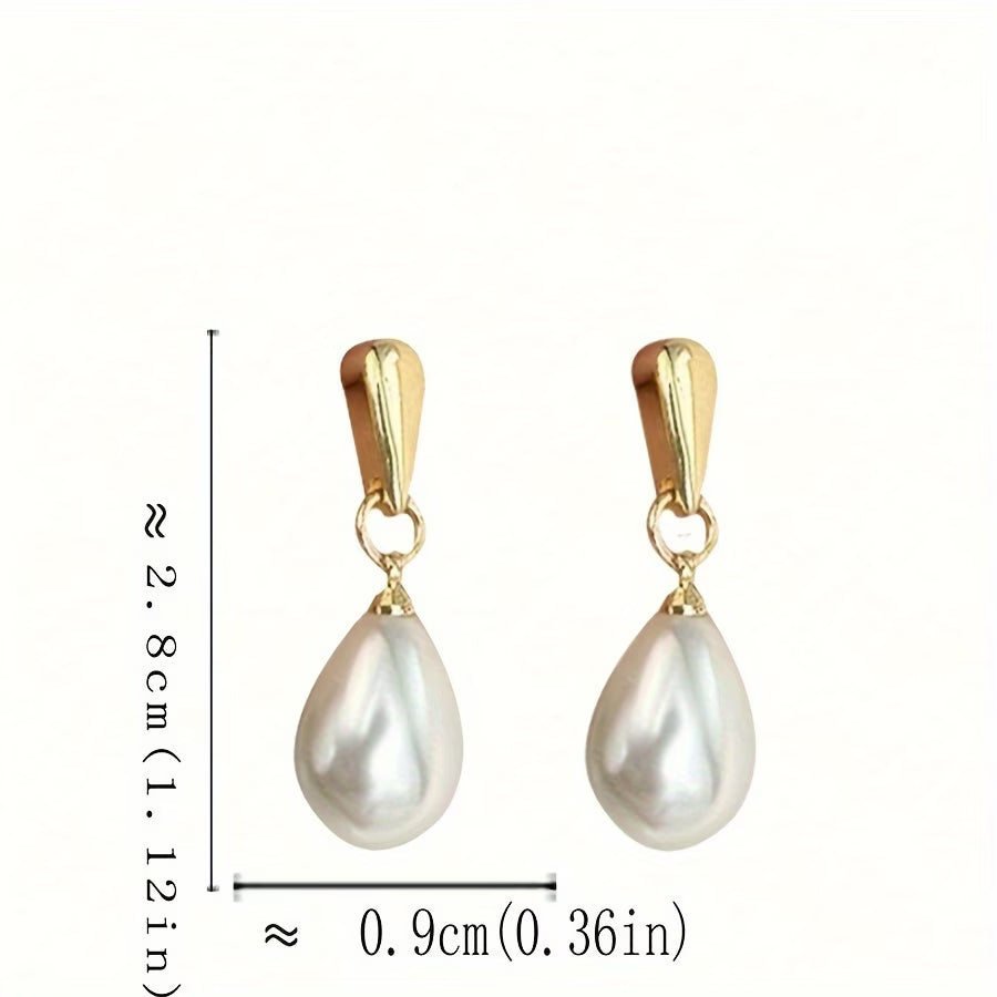Pearl drop earrings, approx 2.8 cm length, gold top and white teardrop pearls