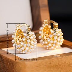 Gold pearl hoop earrings with chunky bead clusters, approx 2.1 cm x 1.3 cm