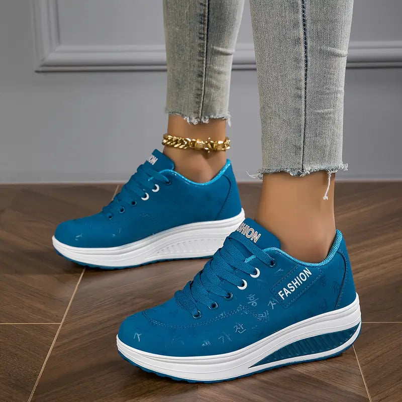 Margo platform comfort sneakers in bright blue with white platform sole and lace-up