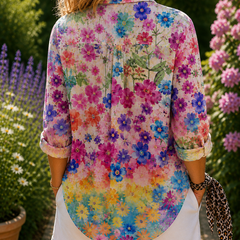 Floral watercolor blouse with back yoke and 3/4 sleeves