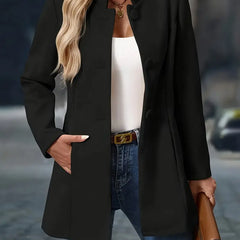 Women's black tailored coat with front buttons and notch collar