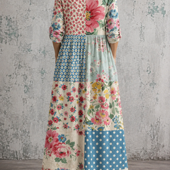 RHONDA™ patchwork floral maxi dress, back view, three-quarter sleeves