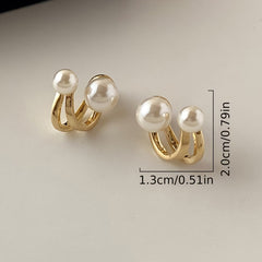 Twisted pearl statement earrings, gold-tone hoops with three white pearls